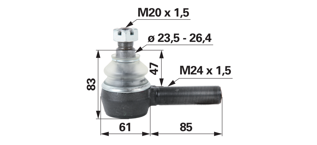 Kugelgelenk M24 x 1,5 R für Achs- und Lenkungstechnik an Traktoren