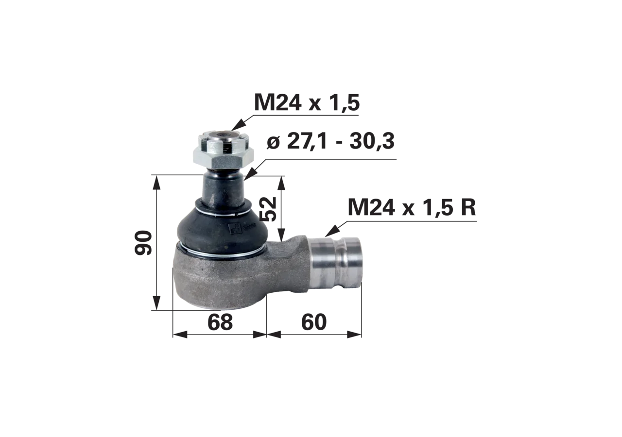 Kugelgelenk M24 x 1,5 IG Steyr 1397470156 für Lenkzylinder, Länge 128 mm