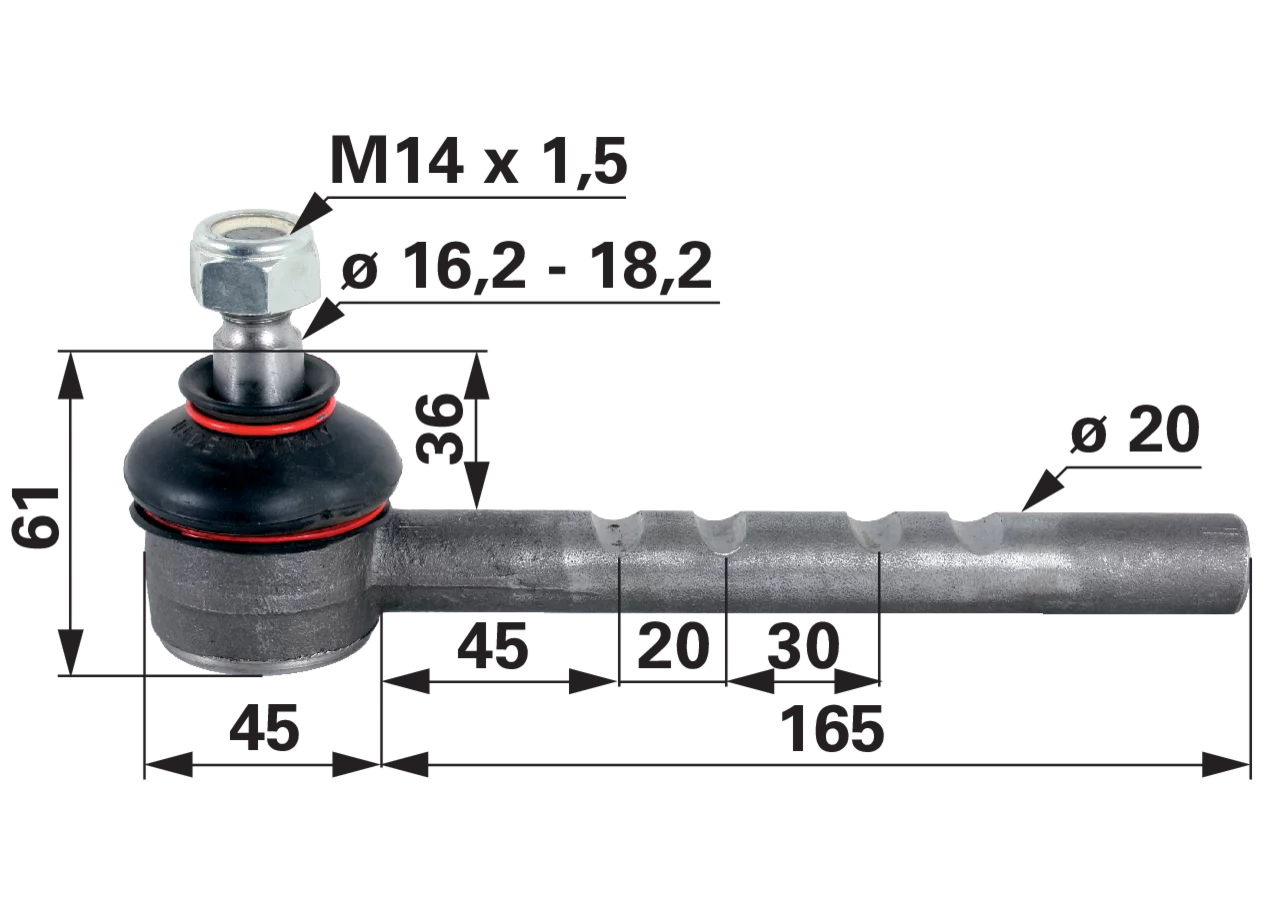 Kugelgelenk M14 x 1,5 Steyr 1292430738 – Außendurchmesser 20 mm, Länge 210 mm