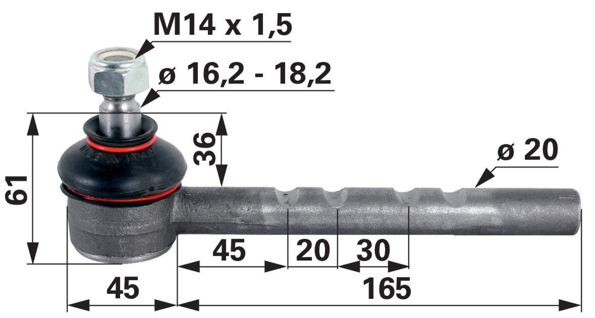 Kugelgelenk M14 x 1,5 Steyr 1292430738 – Detailansicht Konus und Außengewinde