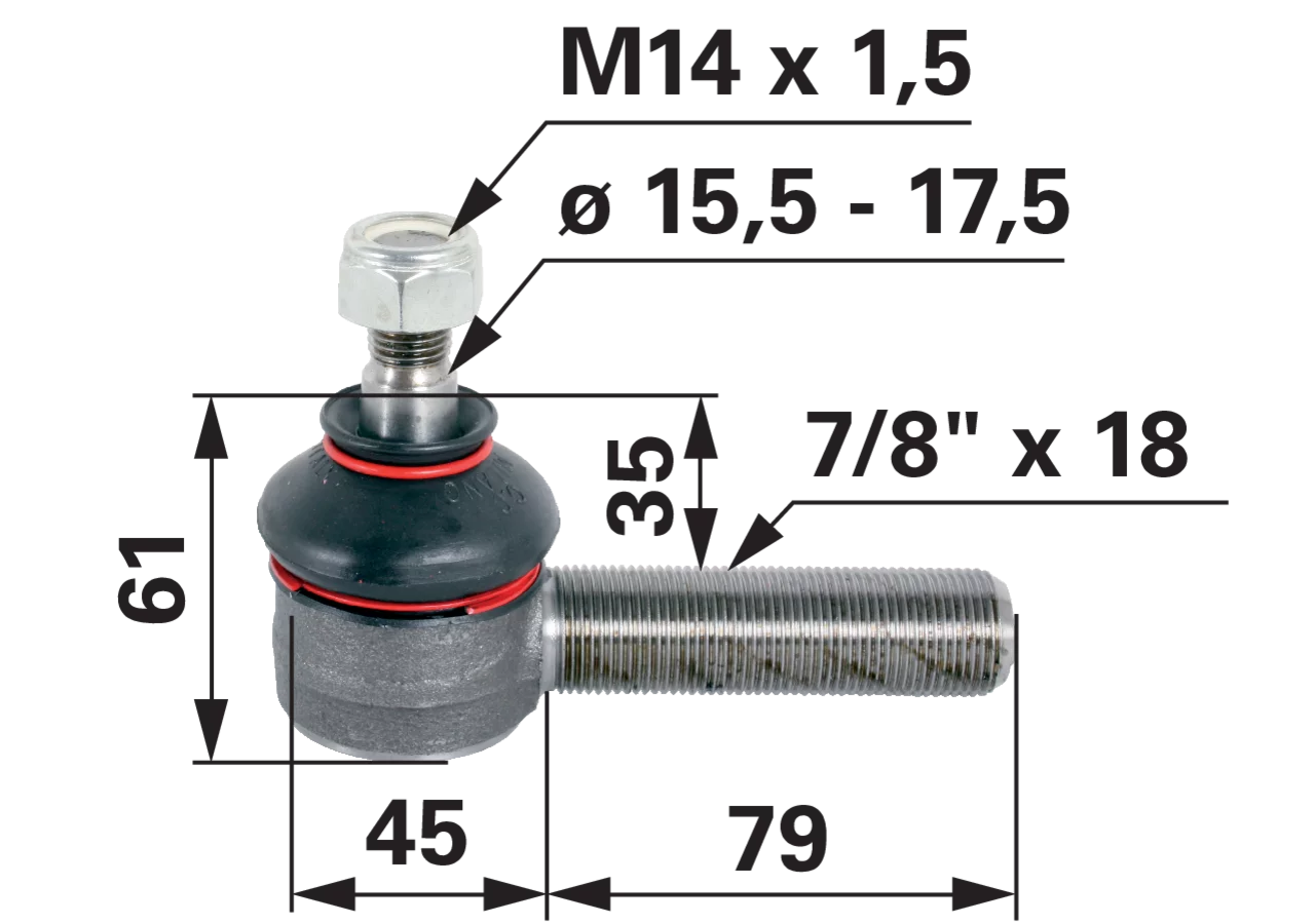 Kugelgelenk 7/8 Zoll UNF Case IH 3116407R5 – Außengewinde 7/8x18 R, 124 mm