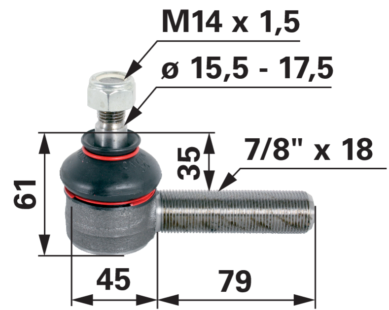 Kugelgelenk 7/8 Zoll UNF Case IH 3116407R5 – Konus 15,5–17,5 mm, M14x1,5