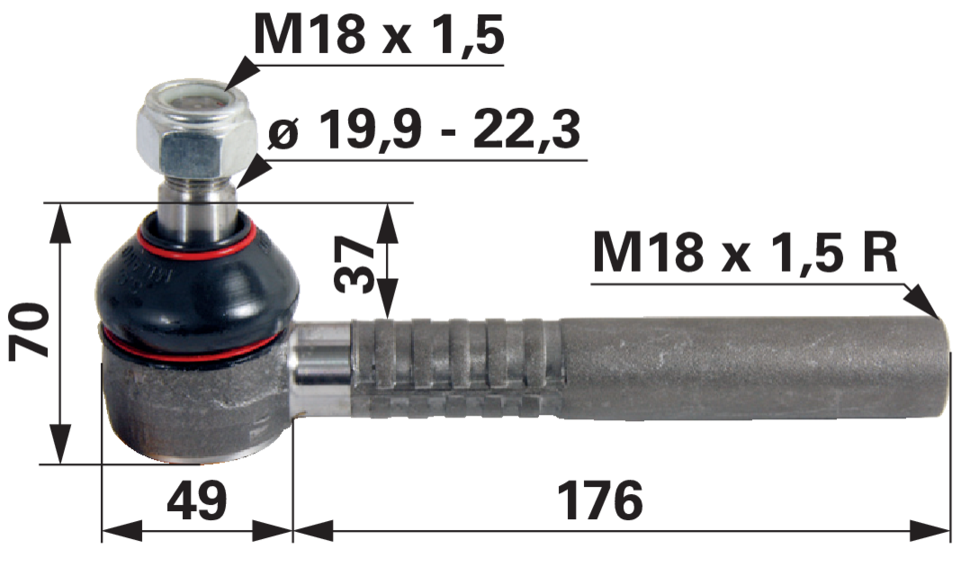 Kugelgelenk M18 x 1,5 IG – Konus 19,9–22,3 mm, Ersatz für MF 3426336M1