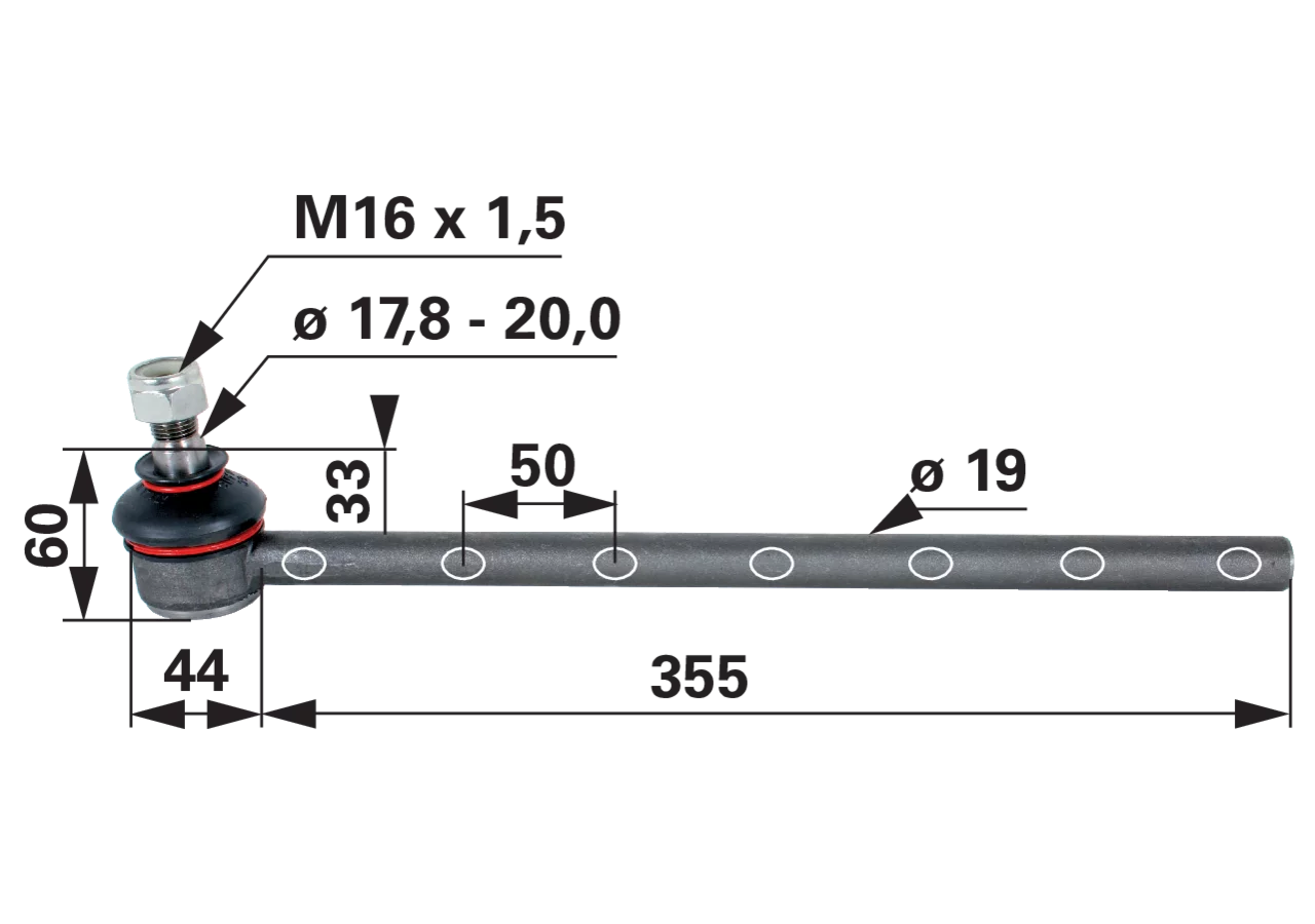 Kugelgelenk Massey Ferguson 881883 M16x1,5 – Ersatzteil für Lenkungsbaugruppen, Länge 394 mm