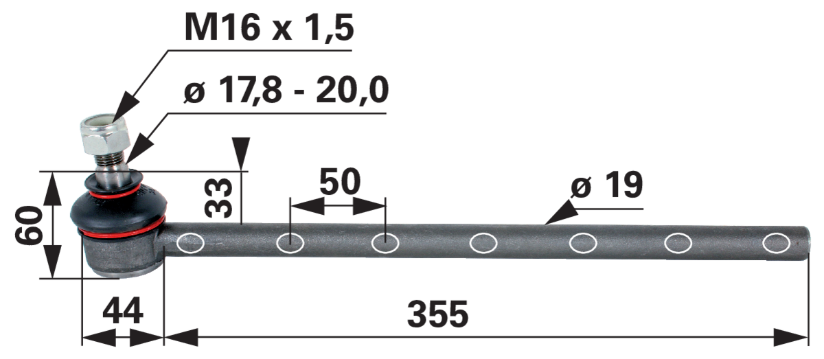 Kugelgelenk M16x1,5 passend für Massey Ferguson 881883 – Außendurchmesser 19 mm, Konus 17,8–20,0 mm