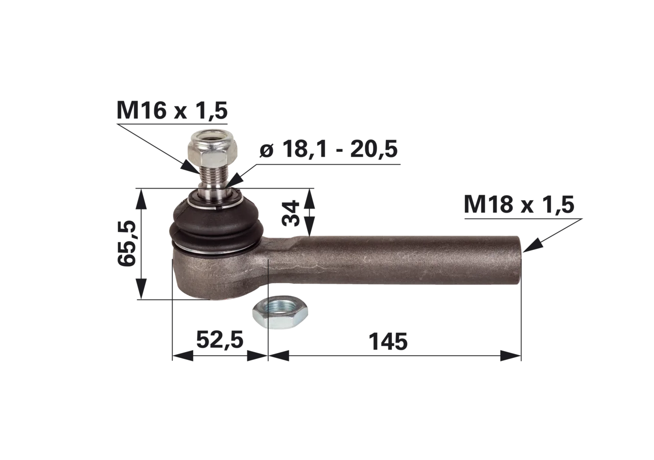 Kugelgelenk M18x1,5 IG M16x1,5 AG Konus 18,1-20,5 mm für Traktorlenkung
