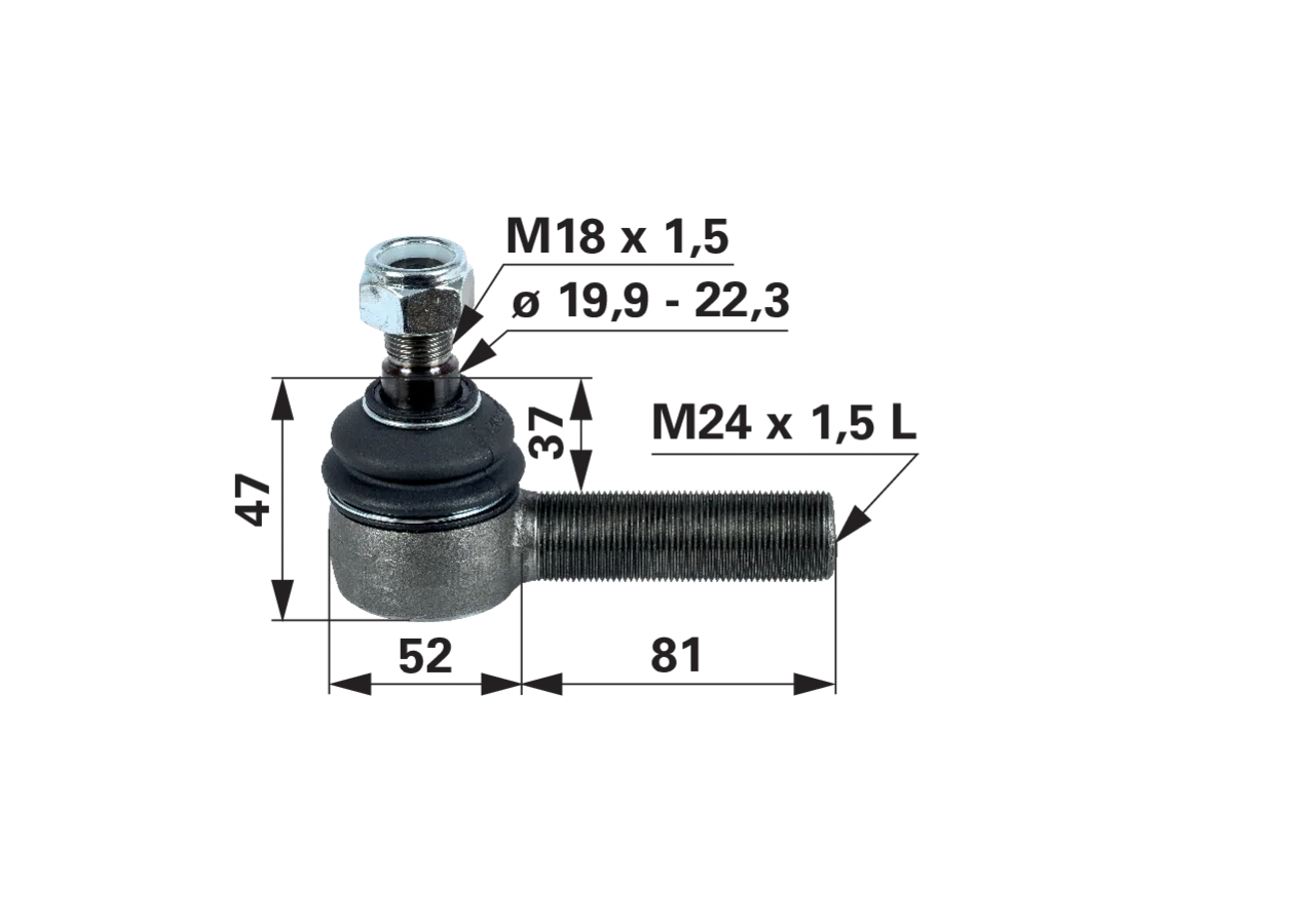 Kugelgelenk M24 x 1,5 L CNH 87395660, G2 M18 x 1,5, Länge 133 mm