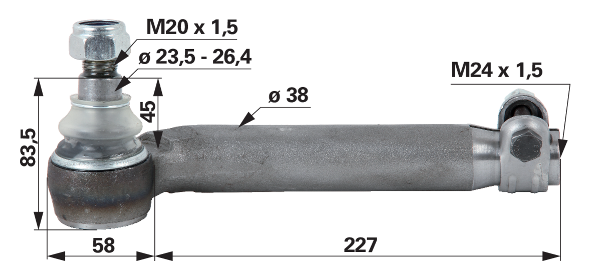 Kugelgelenk M24 x 1,5 L IG Ford 81863221 – Detailansicht Innengewinde Linksgewinde