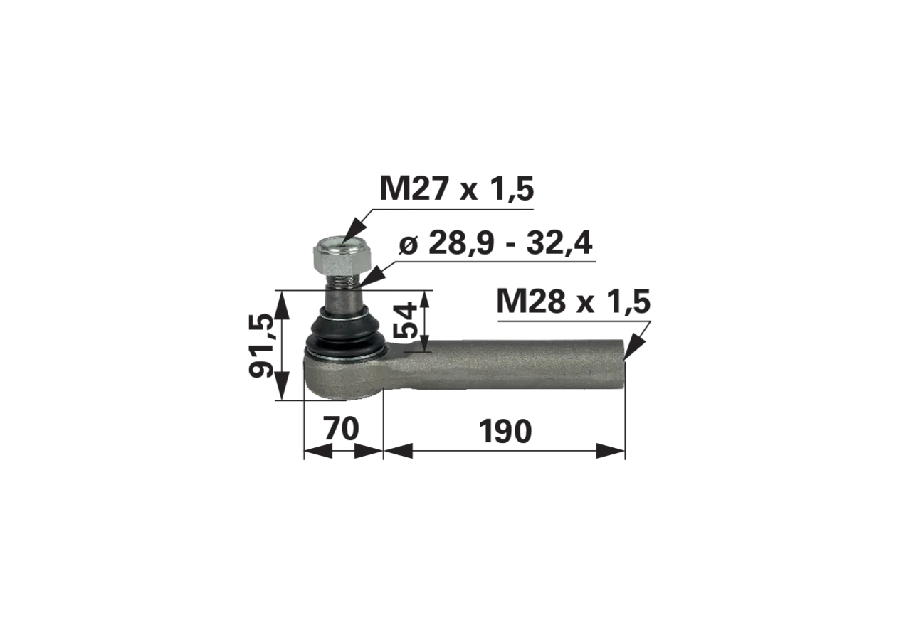 Kugelgelenk Massey Ferguson 7402445022 Spicer Dana, M27x1,5, Gesamtlänge 260 mm
