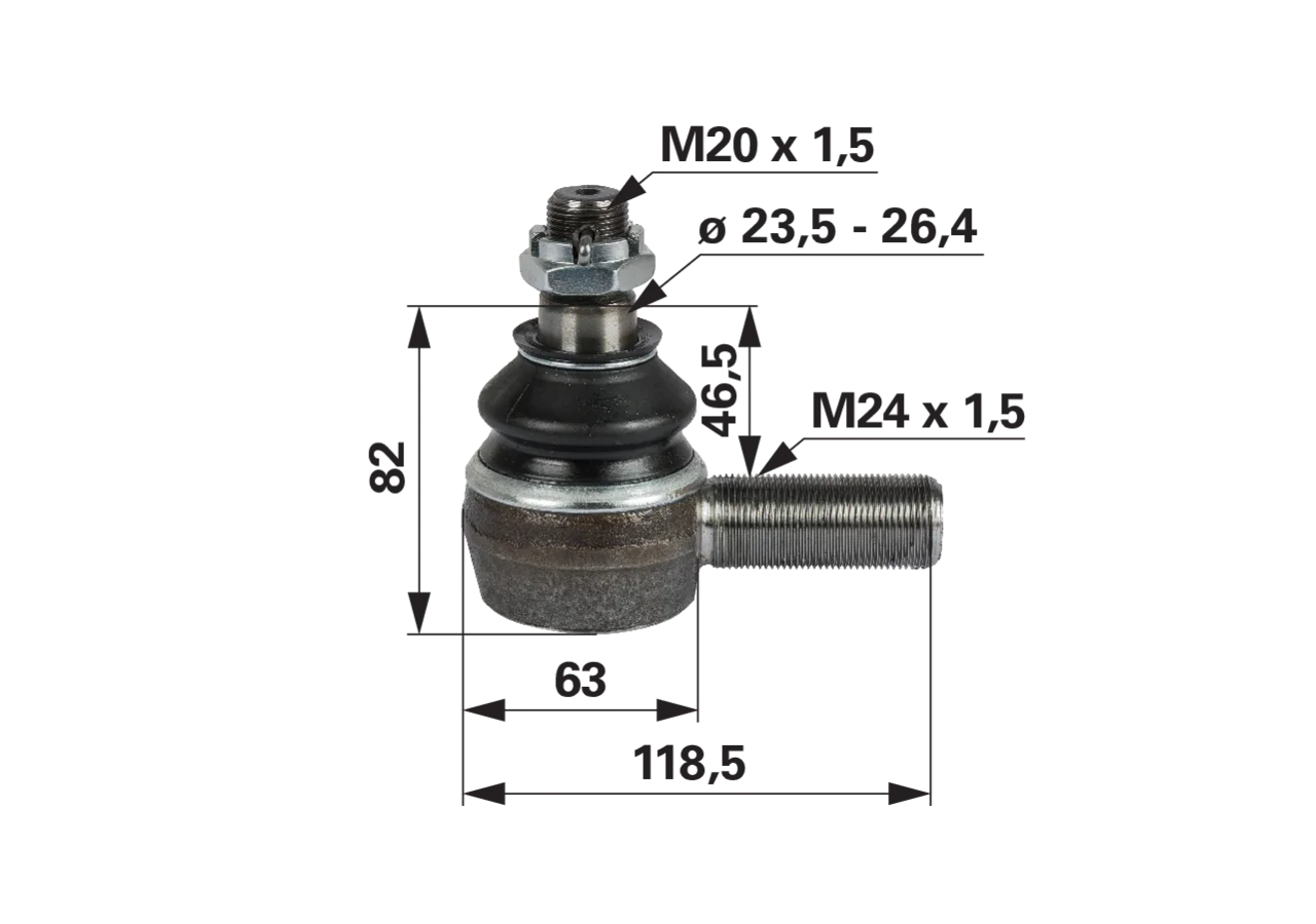 Kugelgelenk M24 x 1,5 R Fendt G222302120200, Gesamtlänge 118,5 mm