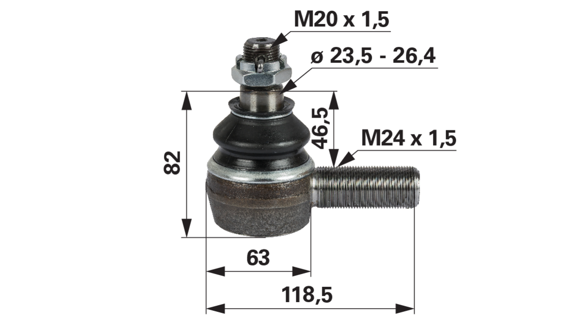 Kugelgelenk M24 x 1,5 R – Konus 23,5–26,4 mm, Ersatz für Fendt G222302120200