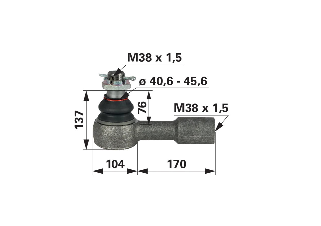 Kugelgelenk Fendt G931303100200 Spicer Dana, M38x1,5, Länge 274 mm