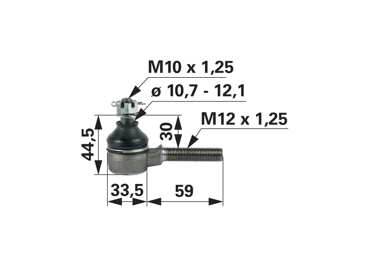 Kugelgelenk M12 x 1,25 Kubota 67121-56530 – Ersatzteil für Lenkung, Länge 92,5 mm