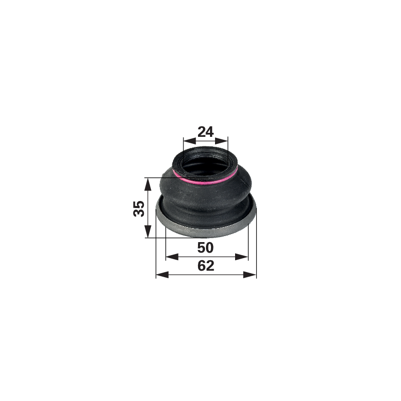 Staubschutz mit Spannring Kugelgelenk 24/50 mm, Außendurchmesser 62 mm, Höhe 35 mm