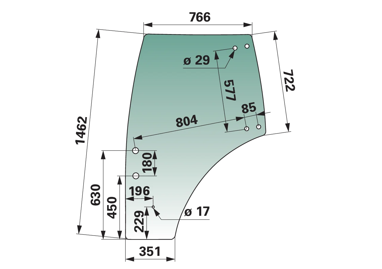 Türscheibe links, grün getönt, anstelle von Kubota 3C58170774 GartenShop24 - Hochwertige Gartengeräte