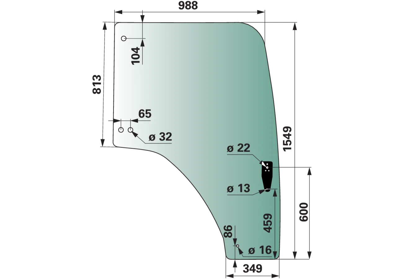 Türscheibe rechts grün getönt, passend für Massey Ferguson 4382165M5 GartenShop24 - Hochwertige Gartengeräte