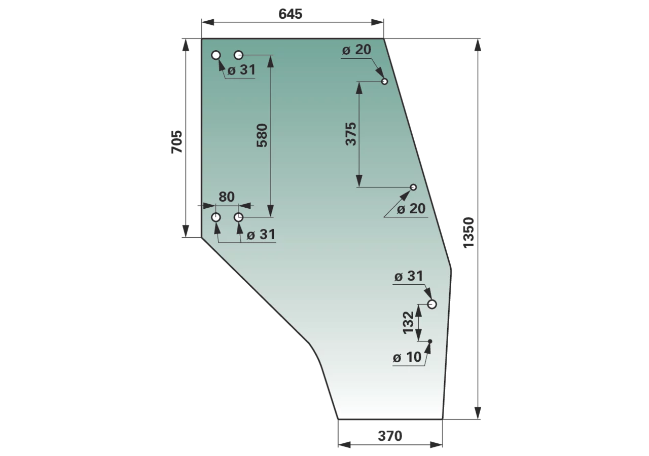 Türscheibe rechts, grün getönt, anstelle von Deutz-Fahr 04400343 GartenShop24 - Hochwertige Gartengeräte
