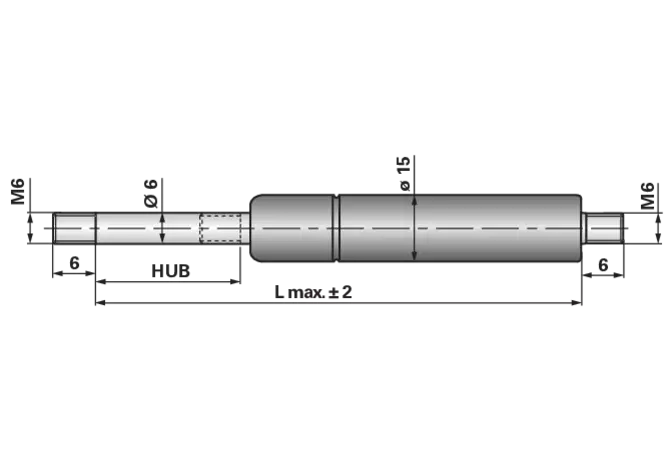 Gasdruckfeder ohne Anschlüsse, Typ 6/15-3, 100 N, Länge 200 mm GartenShop24 - Hochwertige Gartengeräte