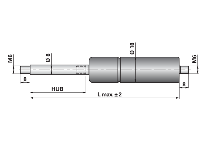 Gasdruckfeder ohne Anschlüsse, Typ 8/18-3, 200 N, Länge 210 mm GartenShop24 - Hochwertige Gartengeräte