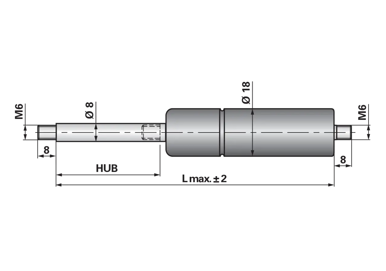 Gasdruckfeder ohne Anschlüsse, Typ 8/18-3, 250 N, Länge 450 mm GartenShop24 - Hochwertige Gartengeräte