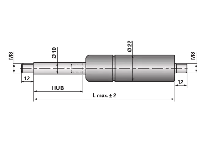 Gasdruckfeder ohne Anschlüsse Typ 10/22-3, 350 N, Länge 655 mm GartenShop24 - Hochwertige Gartengeräte