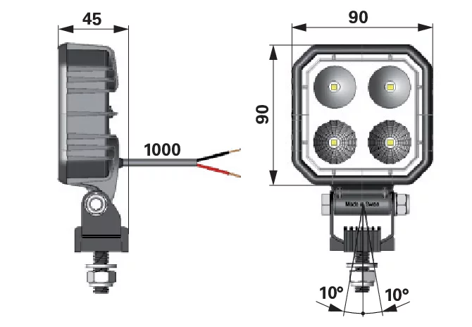 LED Arbeitsscheinwerfer 90 x 90 mm, mit Magnet Carbonlux CEA