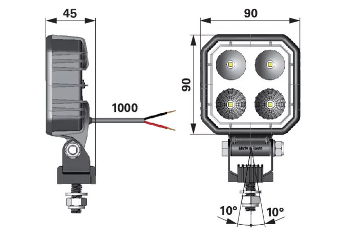 LED Rückfahrscheinwerfer 1000 lm, 90 x 90 mm Carbonlux CEA