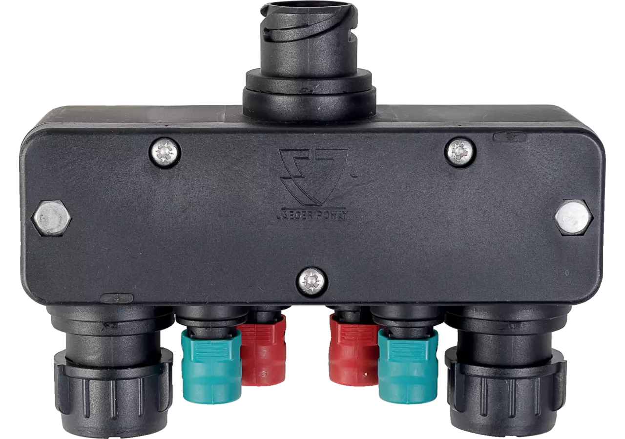 Verteilerbox Eingang 1 x 8 P, Ausgang 2 x 8 P, 2 x 3 P, 2 x 4 P Erich Jaeger