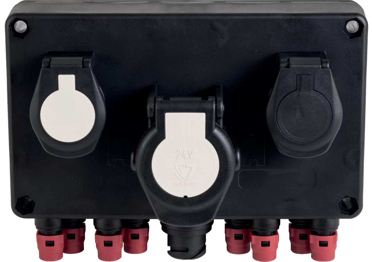 Verteilerbox Steckdose 1 x 15 P, 2 x 7 polig, Ausgang 8 x 2 polig ISO 12098 / ISO 1185 Typ N / ISO 3 Erich Jaeger