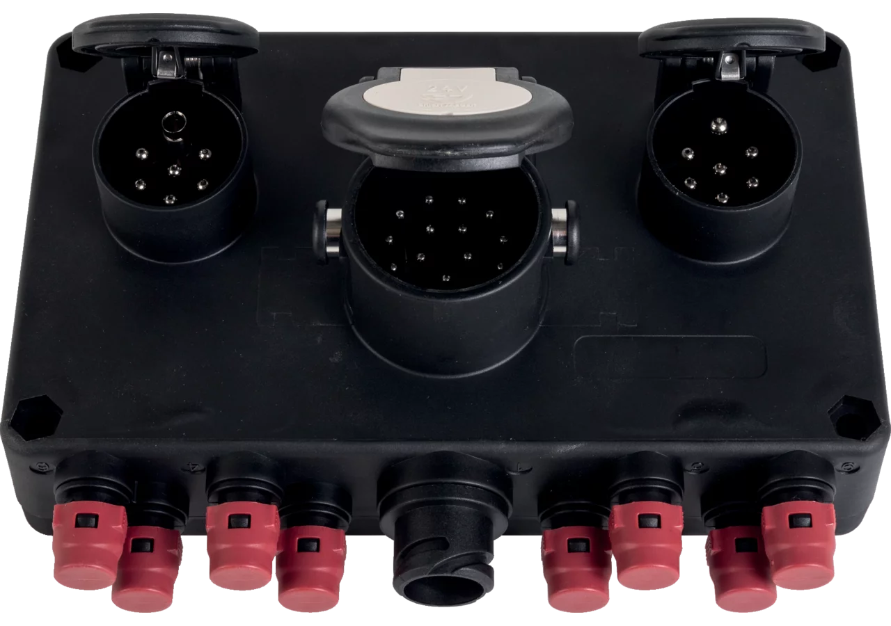 Verteilerbox Steckdose 1 x 15 P, 2 x 7 polig, Ausgang 8 x 2 polig ISO 12098 / ISO 1185 Typ N / ISO 3 Erich Jaeger