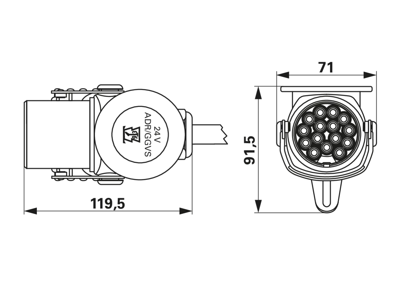 Stecker 24V, 15 polig, Crimpkontakt ISO 12098 ADR Erich Jaeger