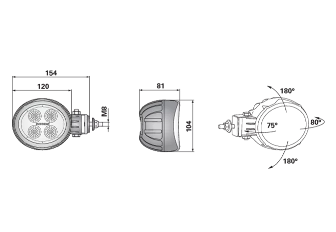 LED-Arbeitsscheinwerfer 12 / 24 V, 2000 lm 0,5 m Kabel open end Breite 154 mm WESEM