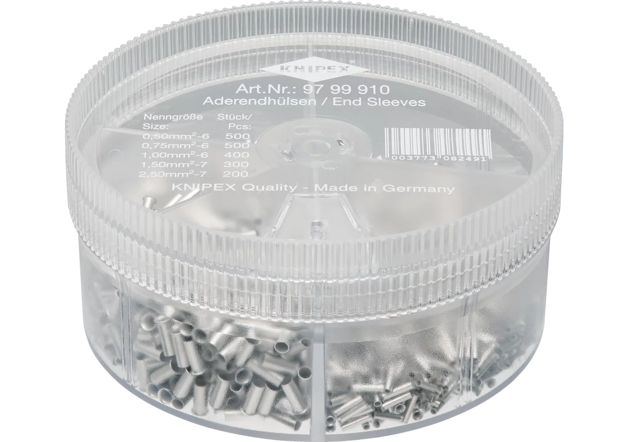 Sortimentsbox 1900 unisolierte Aderendhülsen 0,5/0,75/1/1,5/2,5 mm² Knipex