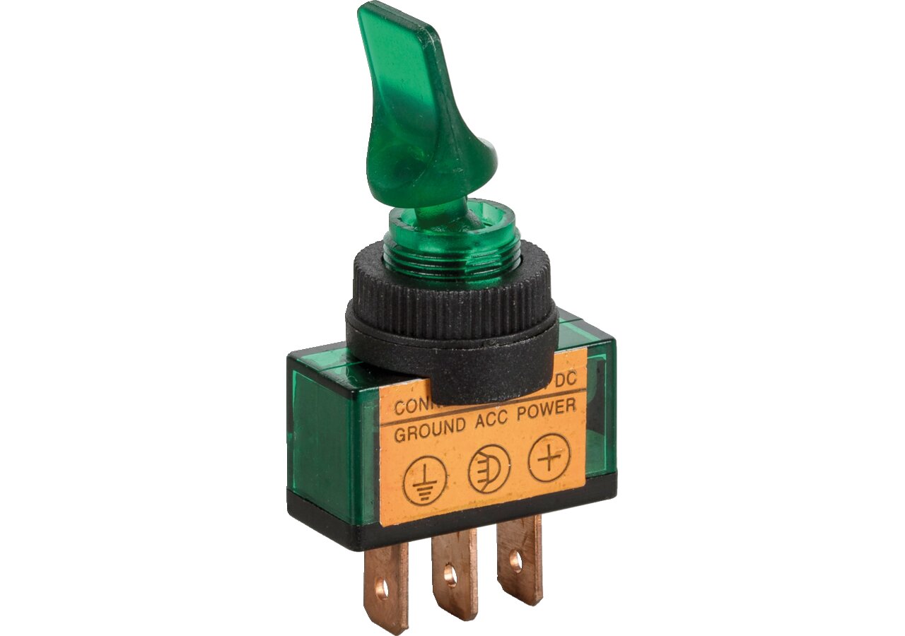 Kippschalter 12 V, 10 A, d = 13 mm, 3-polig On - Off Farbe Grün GartenShop24 - Hochwertige Gartengeräte