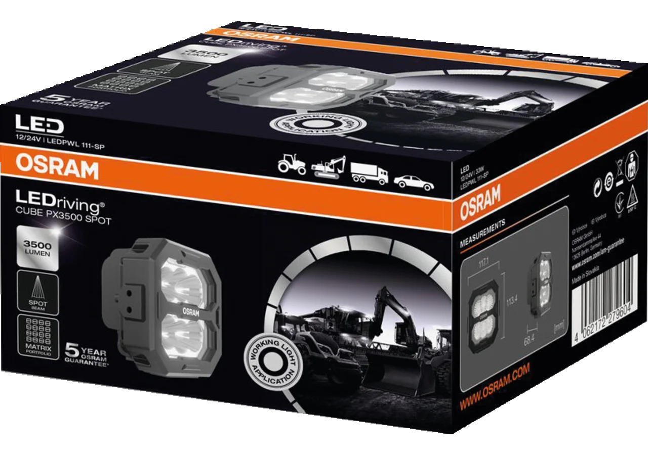 LED Arbeitsscheinwerfer 12 / 24 V, 3500 lm, R10, Cube PX3500 Spot Osram