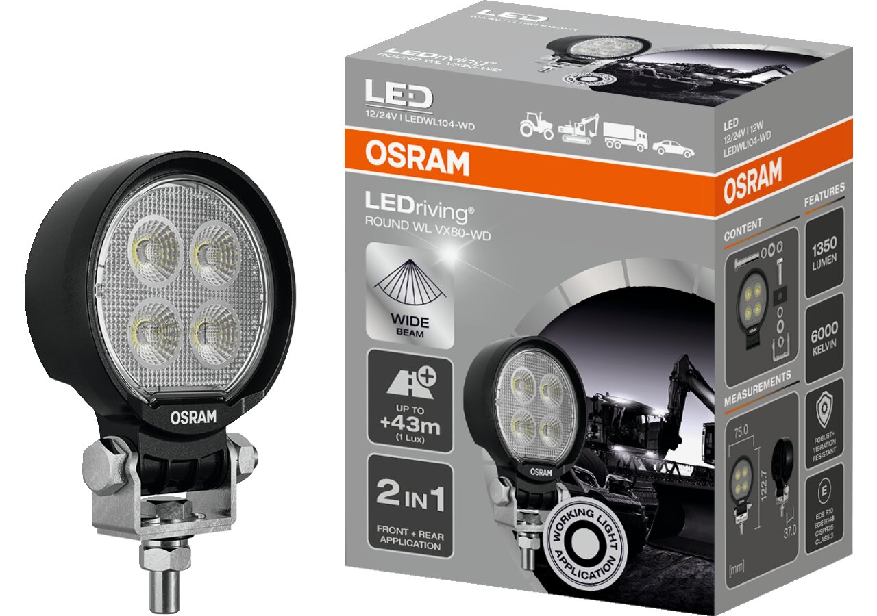 LED Arbeitsscheinwerfer 12 / 24 V, 1350 lm, R10, R148, Round WL VX80-WD Osram