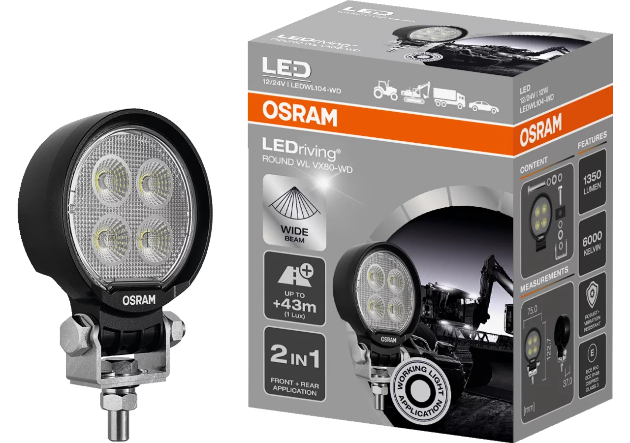 LED Arbeitsscheinwerfer 12 / 24 V, 1350 lm, R10, R148, Round WL VX80-WD Osram