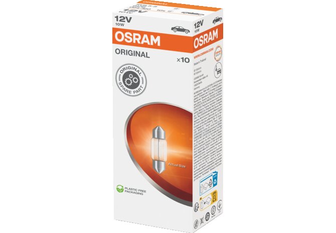 Soffitte (C10W), 12 V, 10 W, SV8.5-8, 10 Stück Osram