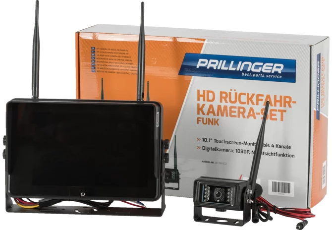 Prillinger HD-Rückfahrkamera-Set Funk 10,1" Touchscreen-Monitor bis 4 Kanäle Prillinger