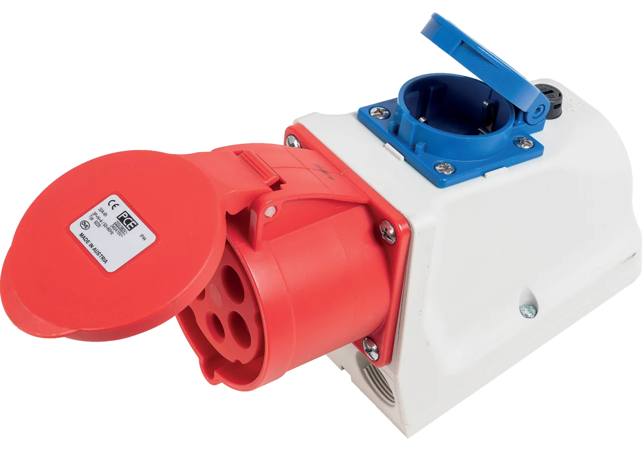 CEE Wandsteckdose Combo, rot, 32 A, 5-polig, 400 V (AT/DE) PCE