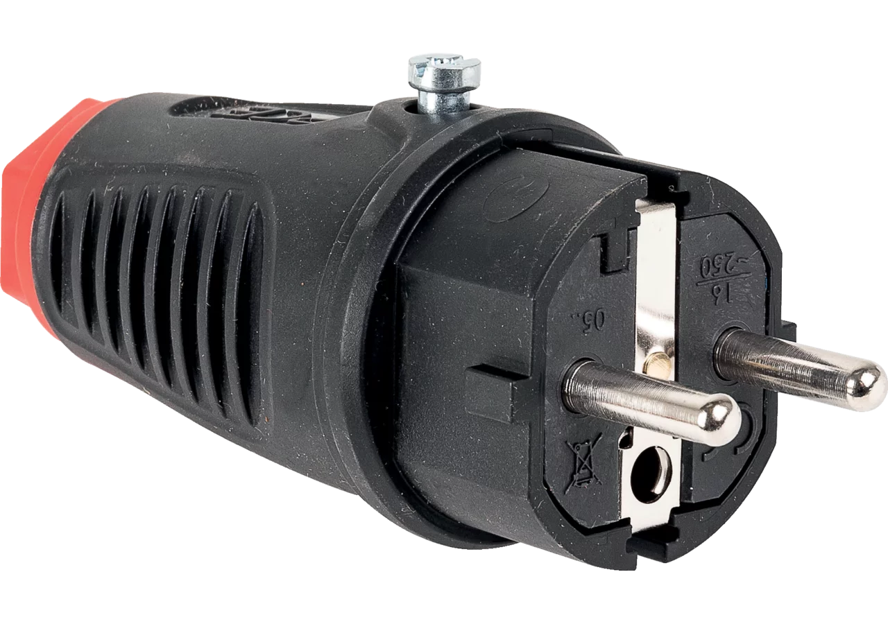 Stecker schwarz, Vollgummi, 16 A, 2-polig, 250 V PCE