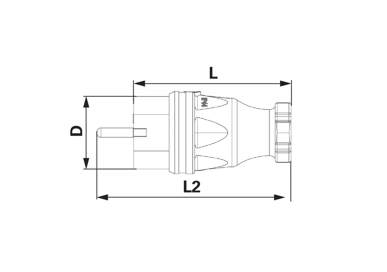 Stecker schwarz, Vollgummi, 16 A, 2-polig, 250 V PCE