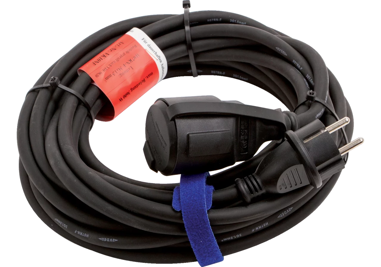 Verlängerungskabel schwarz, mit Stecker und Kupplung, 3 x 1,5 mm², L = 25 m Hedi