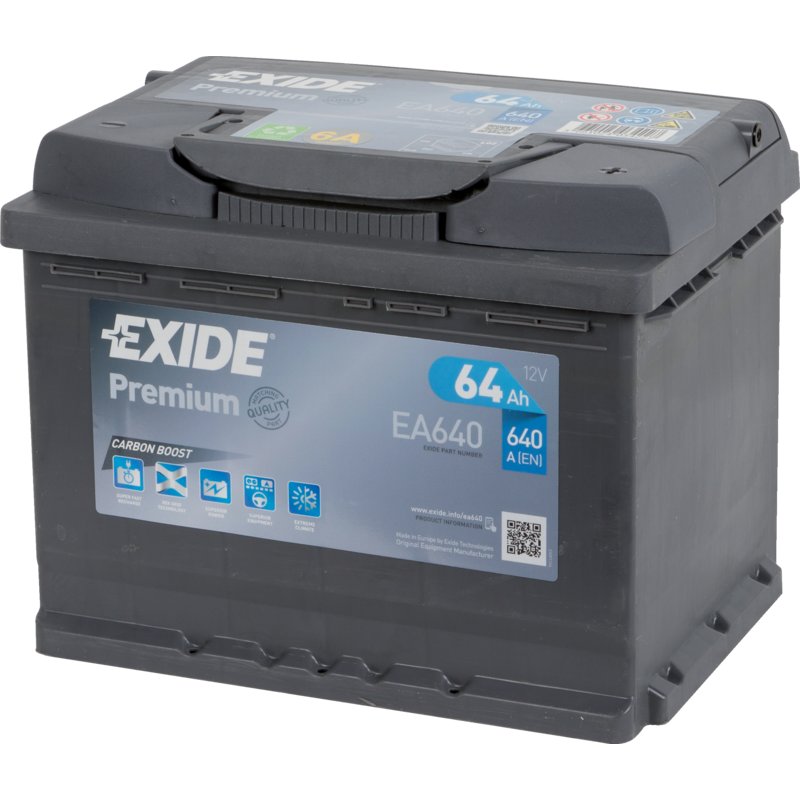 Exide Batterie 12 V, 64 Ah, 640 A, Exide Premium, EA 640, 56219 Exide
