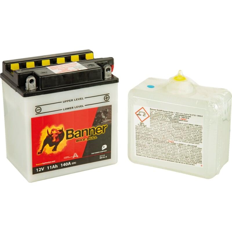 Banner Batterie 12 V, 11 Ah, 140 A Bike Bull mit Säurepack YB10L-B, GEL 503 01, BGTR4A-S, ... Banner
