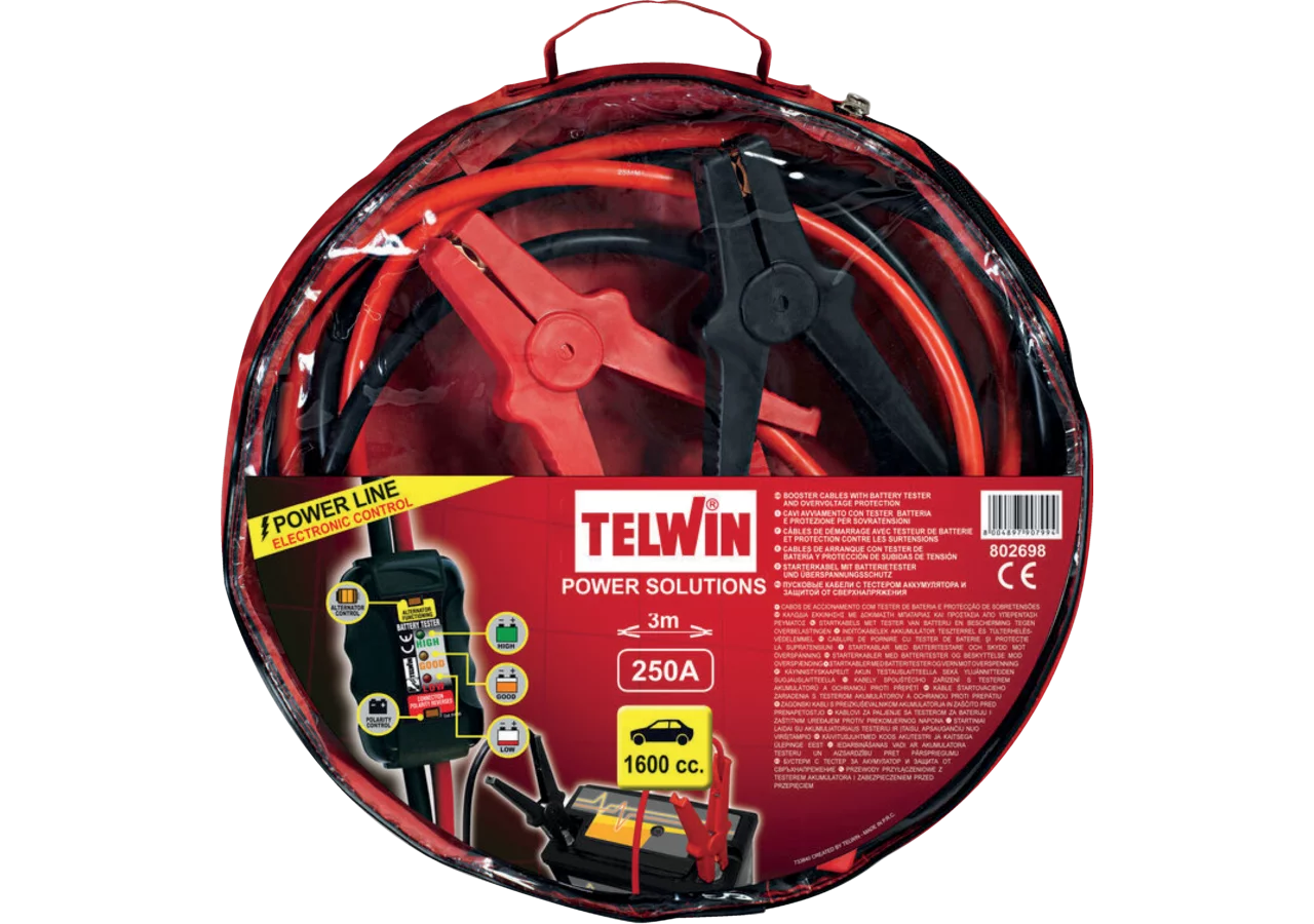 Starterkabel mit Tester und Schutz, 3 m, Ø 16 mm, 250 A Telwin