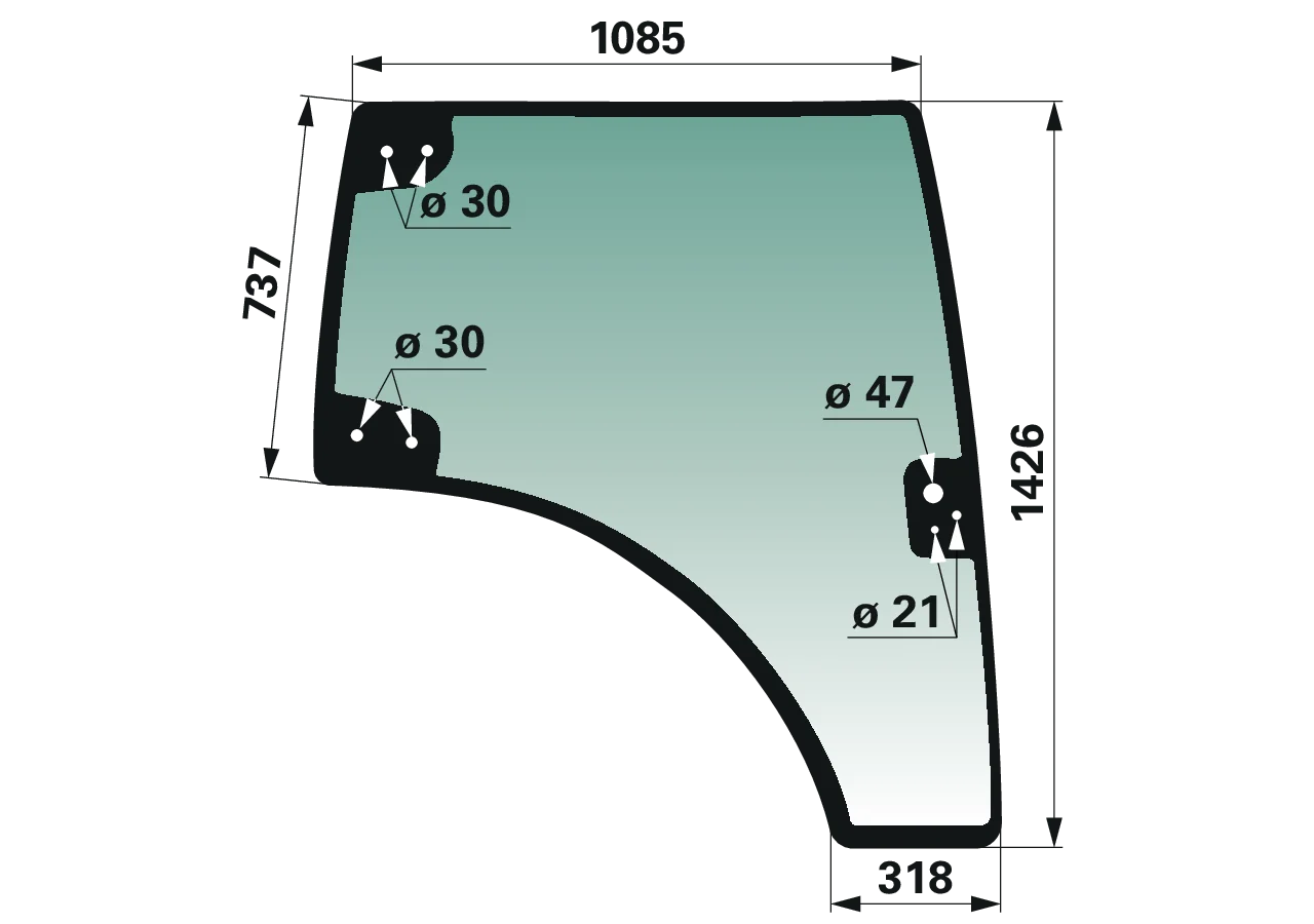Türscheibe rechts, grün getönt, anstelle von CNH 51411352 GartenShop24 - Hochwertige Gartengeräte