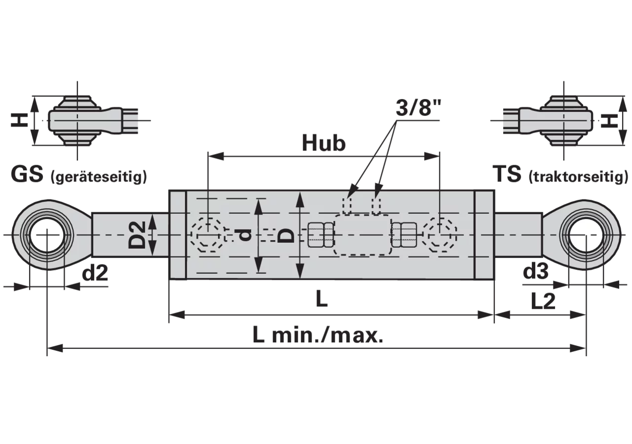 Oberlenker hydraulisch, Kat. 1, 352-447 mm, mit 2 Kugelaugen 19 mm Premium Prillinger Premium