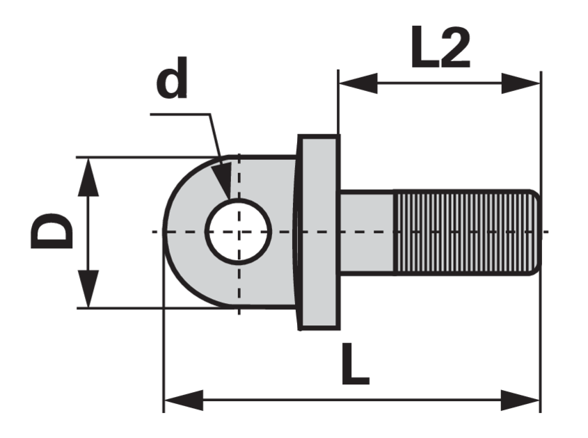 Augenschraube gefräst M24x2 Dm 24 mm – Detail Außengewinde und Auge Ø 42 mm