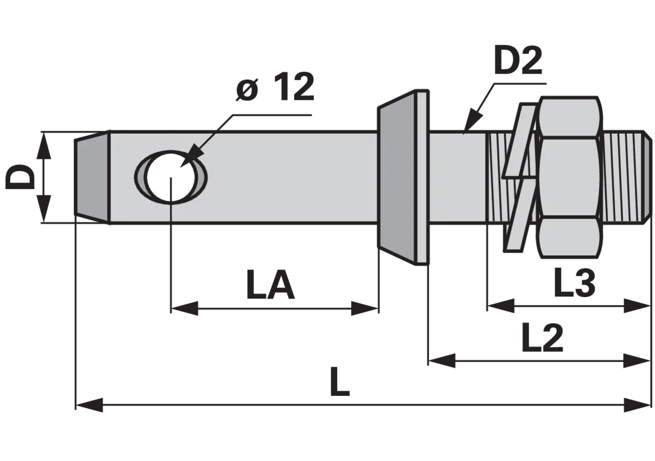 Unterlenkerbolzen M27 x 1,5 36,5 mm für den Dreipunktgeräteanbau an Traktoren
